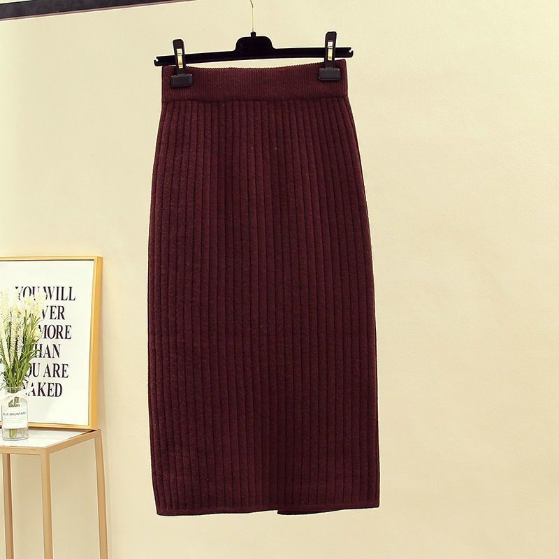 Korean women's high-waist split knit skirt