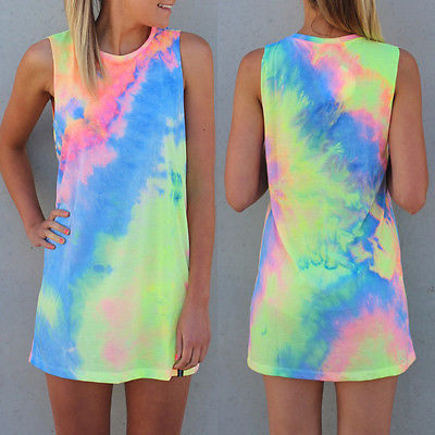 Sleeveless Vibrant Tie-Dye Dress