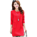 Plush Women's Solid Color Bottoming Shirt Round Neck Mid-length Dress