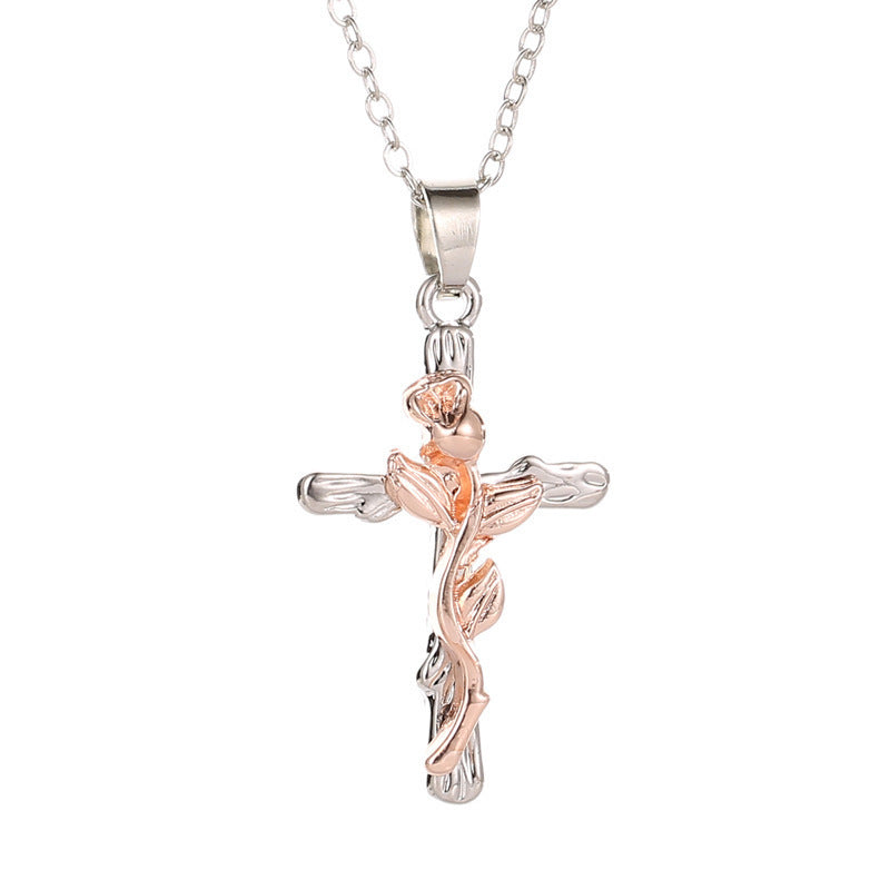 Classic Vintage Leaf Jesus Cross Necklace