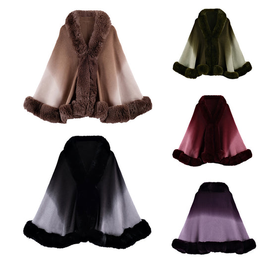 Gradient Artificial Rabbit Fur Collar Shawl