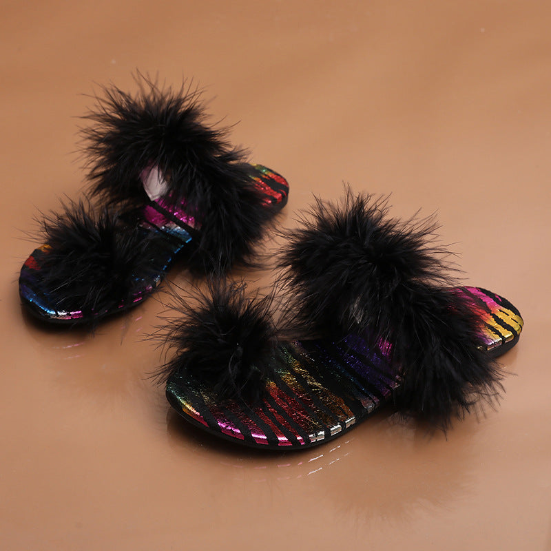 Clip Toe Candy-colored Fairy Wind Word Fashion Slippers