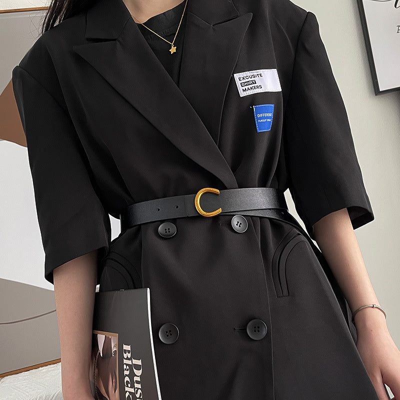 Retro Belt Female C Buckle Korean Version Of Black Casual Women's Trousers With Decorative Blazer Coat Belt