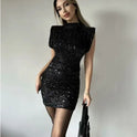 2024 New Sleeveless Shoulder Dress Sequins Slim-fit Hip-wrapped Short Dress Socialite Style