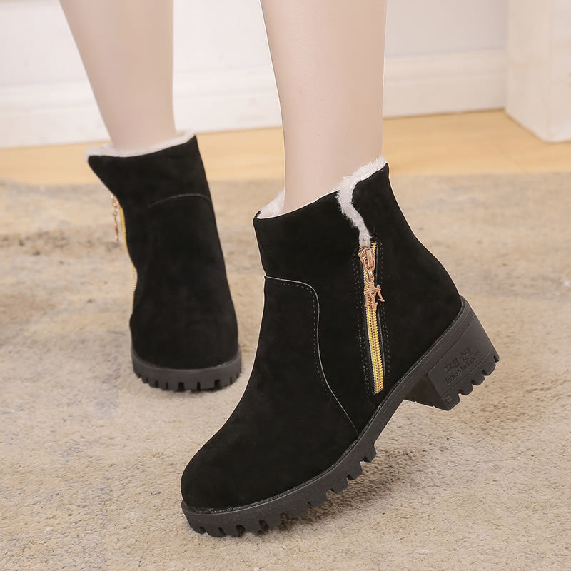 New round toe thick heel suede women's short boots