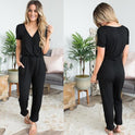 Women's Elastic Waist Drawstring Pocket Straight Leg Jumpsuit