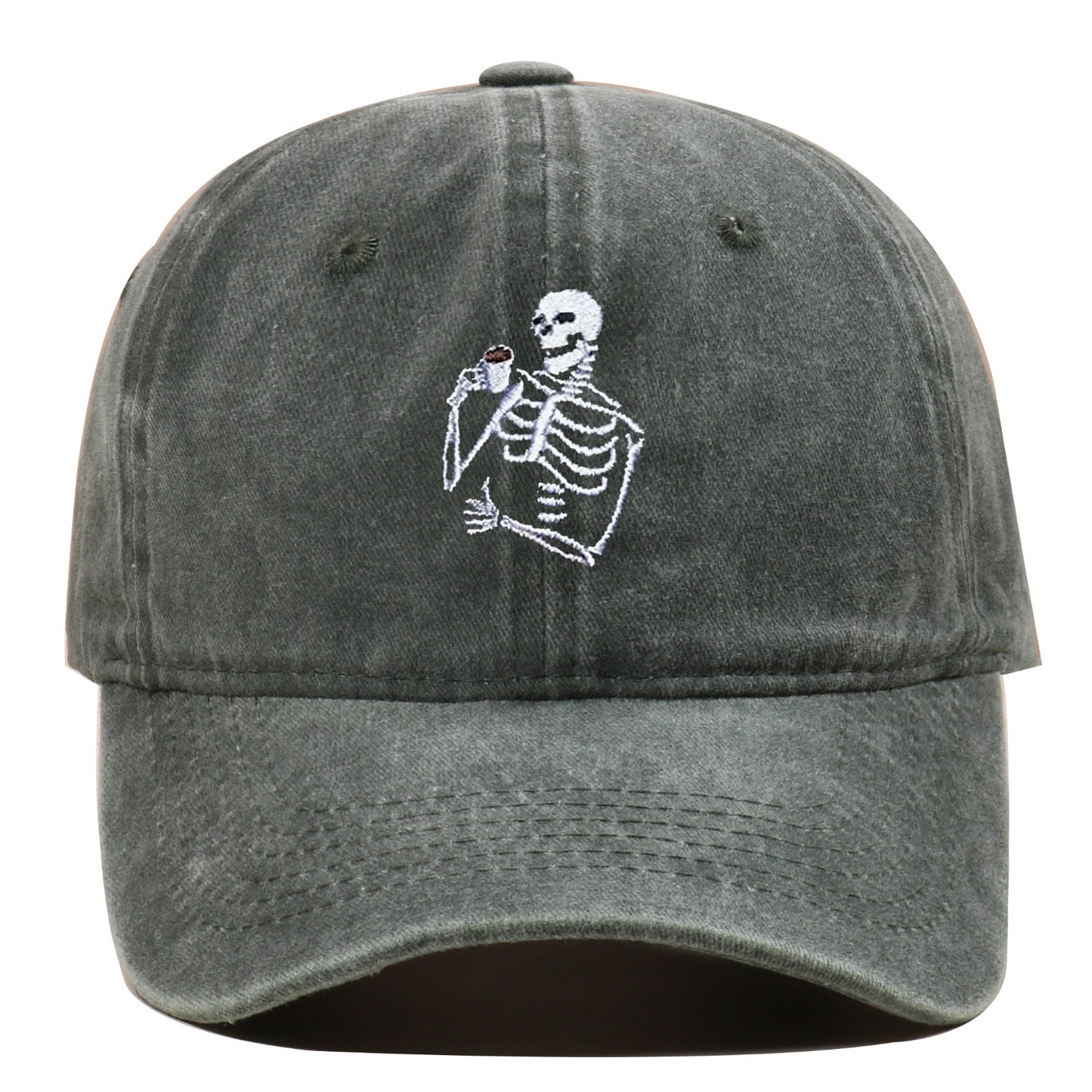 Skull Tea Embroidery Baseball Vintage Distressed Washing Cap