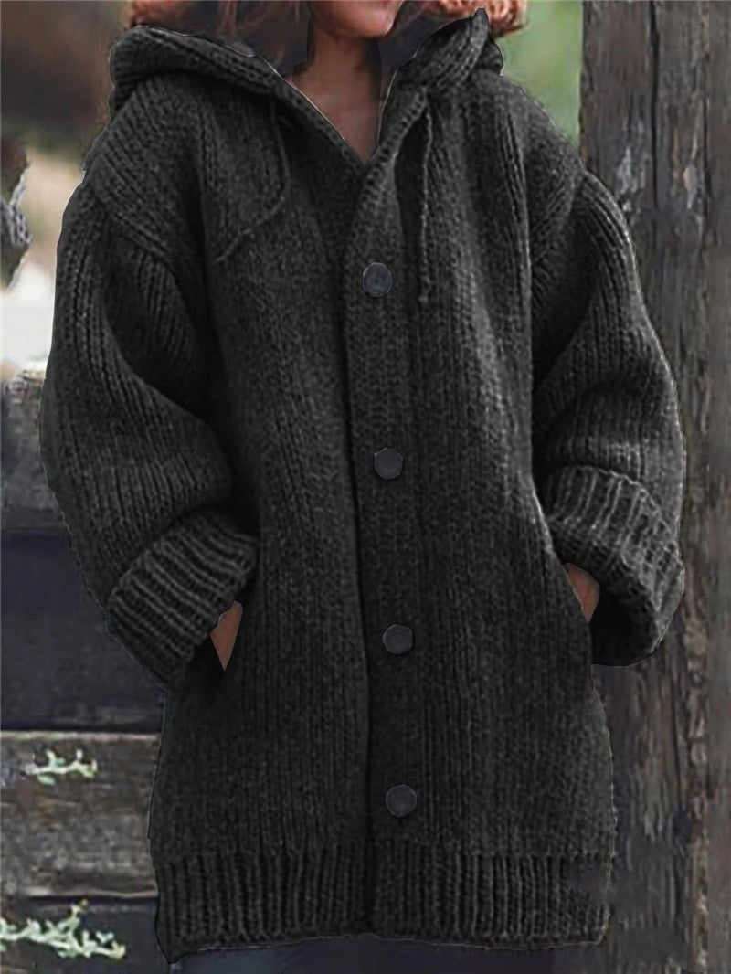 Mid-length sweater new cardigan hooded jacket