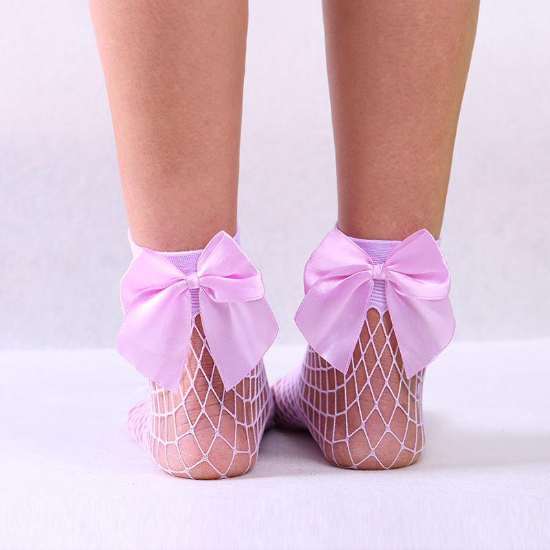 Female Lace-up Bow Fishnet Socks