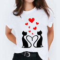 Cat Flamingo Round Neck Print T-shirt Short Sleeve Women's Clothing