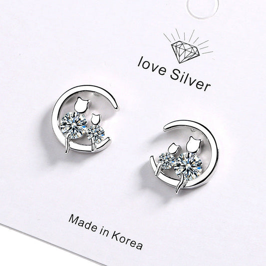 Women's Sweet Single Diamond Cat Ear Studs