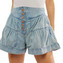 Ruffled Denim Shorts Women's Elastic Pocket