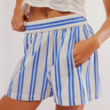 Y2K Stripe Print Shorts Summer Fashion Elastic Beach Pants With Pockets Womens Clothing