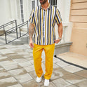 Casual Fashion Striped Short Sleeve Shirt Trousers Suit