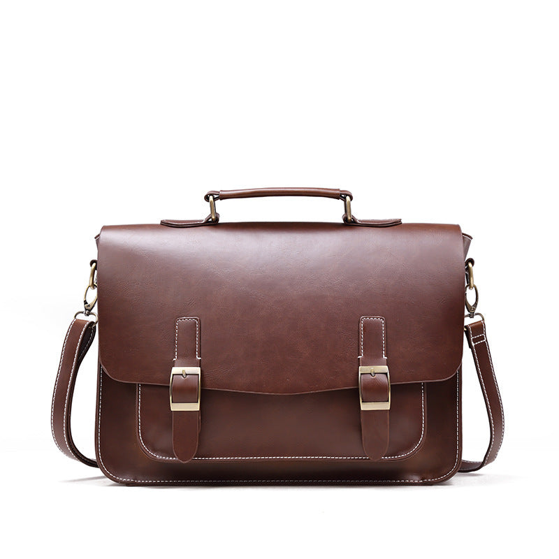 New Business Crazy Horse PU Briefcase Men's Horizontal Retro