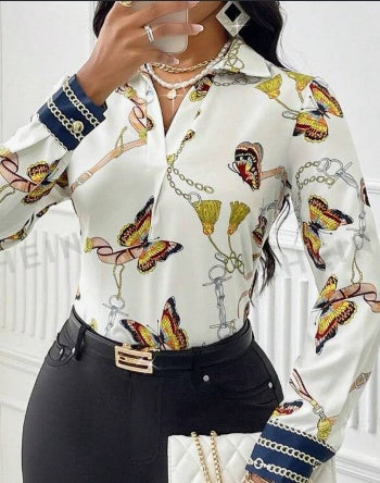 Women's Casual Butterfly Print Long Sleeve Shirt, Assorted Prints