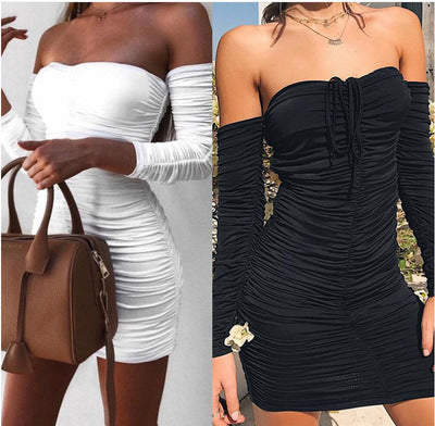 1One-shoulder Long-sleeved Tube Top Sexy Dress