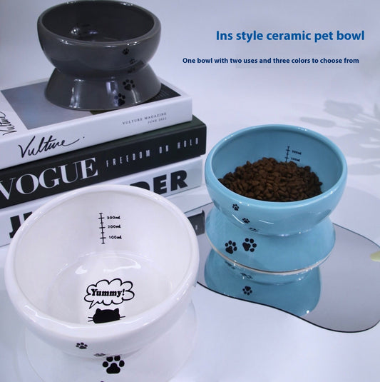 High Foot Protection Spine Oblique Mouth Cat Food Bowl