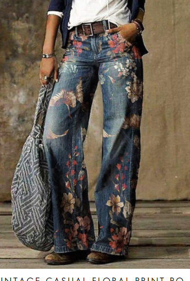 Ladies denim straight-leg pants