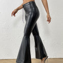 Bright Leather Elastic Waist Bell-bottom Pants