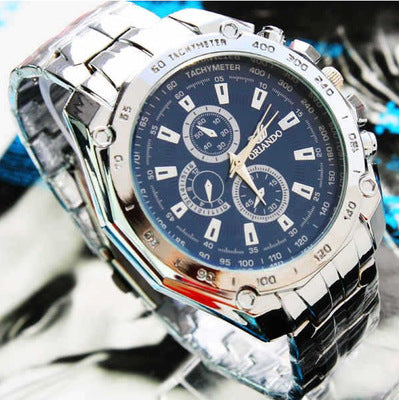 Steel belt quartz watch three-eye fashion large dial men's watch