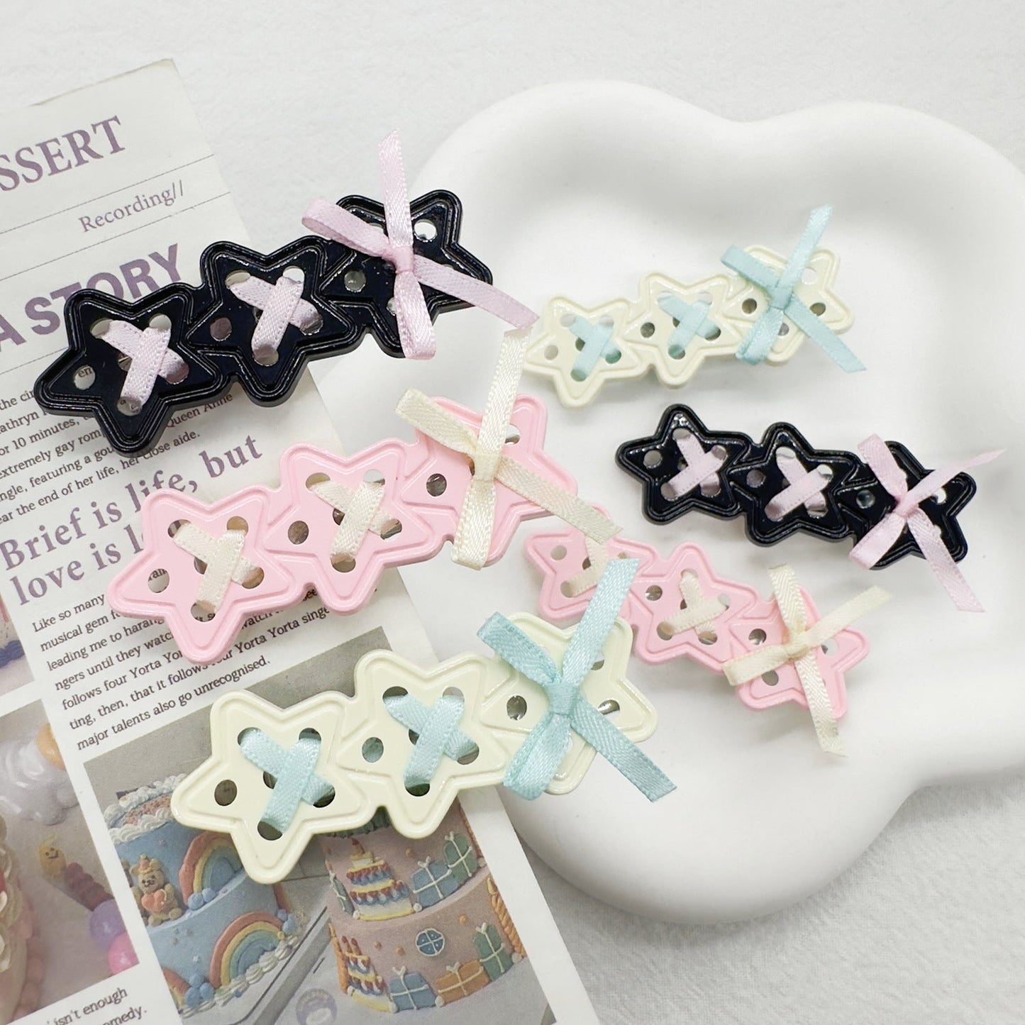 Sweet Cool Hot Girl Style Star Hairpin Sweet Ribbon Duckbill Clip Ins