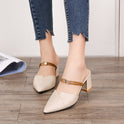 Pointed Toe Two-way Wear With Cool Half Slippers Chunky Heel Sandals