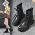 Women's thick-heel motorcycle platform short flat boots