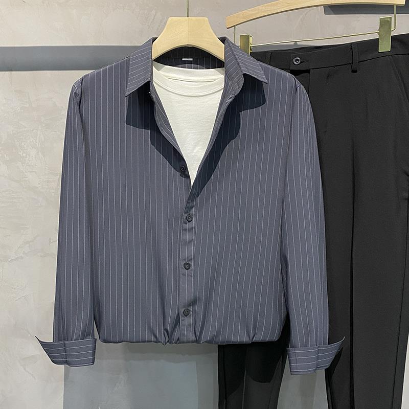 High-grade Striped Loose Silky Casual Overshirt