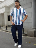 Casual Fashion Striped Short Sleeve Shirt Trousers Suit