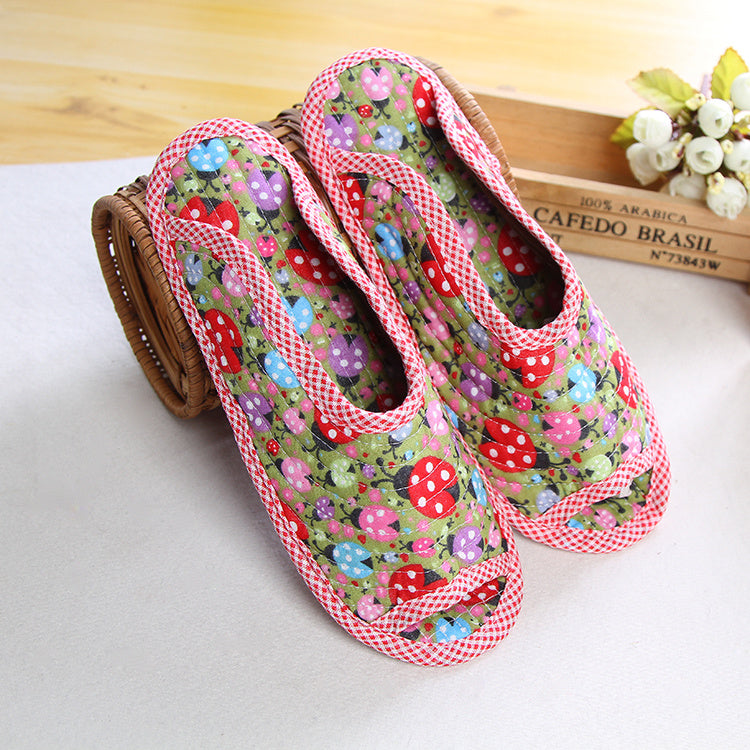 Women''s cotton quilted fabric soft bottom slippers