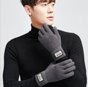 Men's autumn and winter knitted yarn driving outdoor plus velvet warm gloves