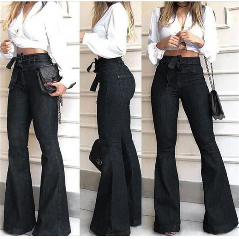 Micro elastic lace-up flared pants