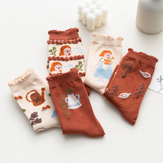 All-matching Caramel Cartoon Women's Cotton Tube Socks