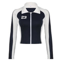 Locomotive Style Hot Girl Trendy Black And White Color Contrast Patchwork Polo Collar Jacket