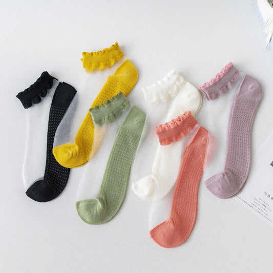 Thin Cotton Bottom Crystal Glass Silk Breathable Socks