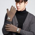 Men's autumn and winter knitted yarn driving outdoor plus velvet warm gloves