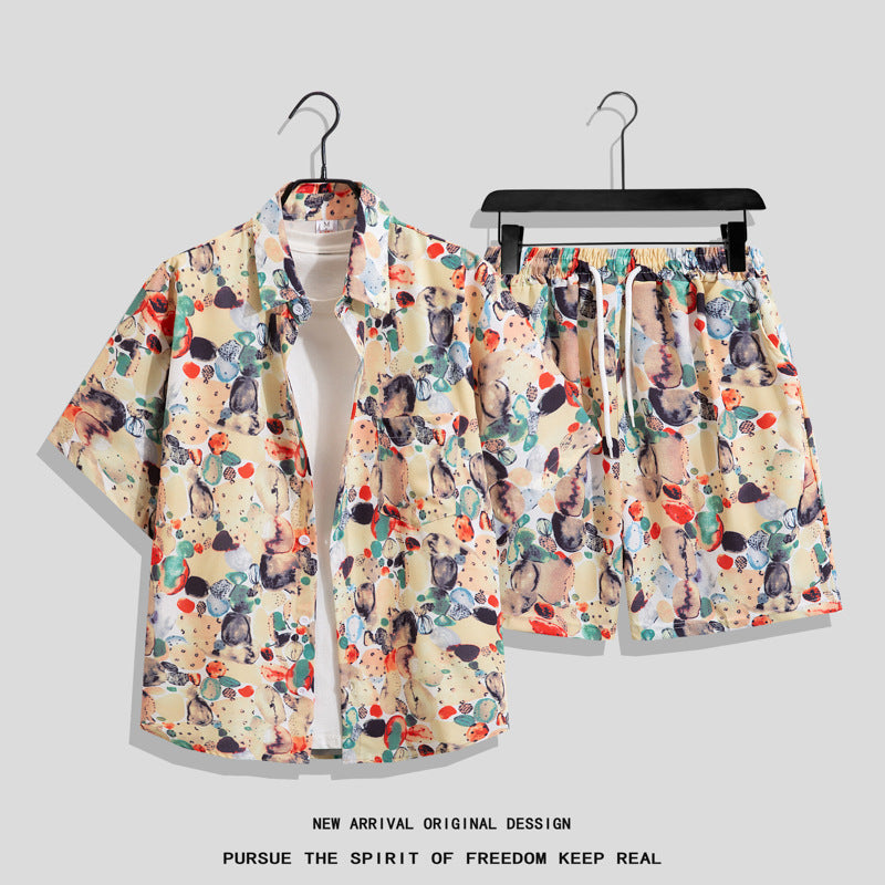 Hong Kong Style Retro Short Sleeve Printed Shirt