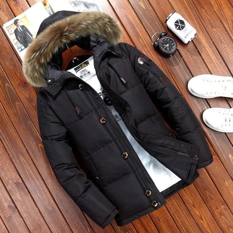 Men's fur collar hooded down jacket