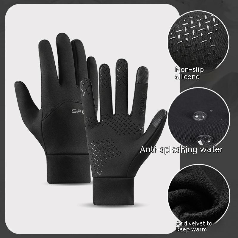 Outdoor Waterproof Autumn And Winter Fleece-lined Thermal Touch Screen Gloves