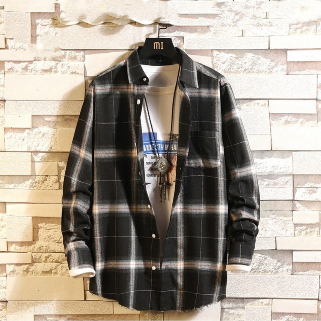 Men's Casual Plaid Shirt Korean Style