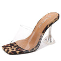 Clear glass plastic high heel sandals