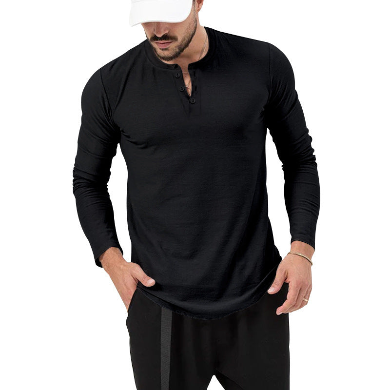 European And American Men's T-shirt Henley Shirt Long Sleeve