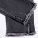 spring new high waist jeans female raw edge nine points trousers split fork pants female student pants