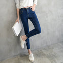 spring new high waist jeans female raw edge nine points trousers split fork pants female student pants