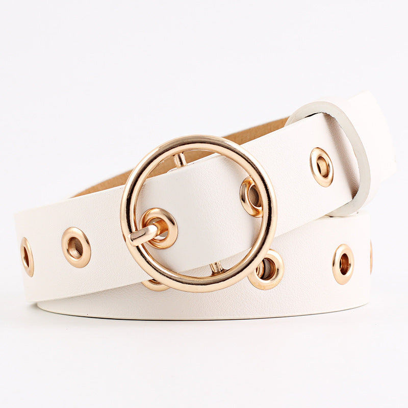 Round buckle wide belt ladies all-match belt