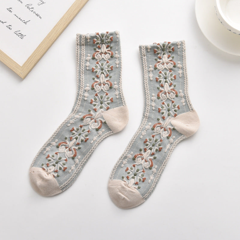 Korean Version Small Fragrant Wind Wrinkle Small Flower Pile Socks