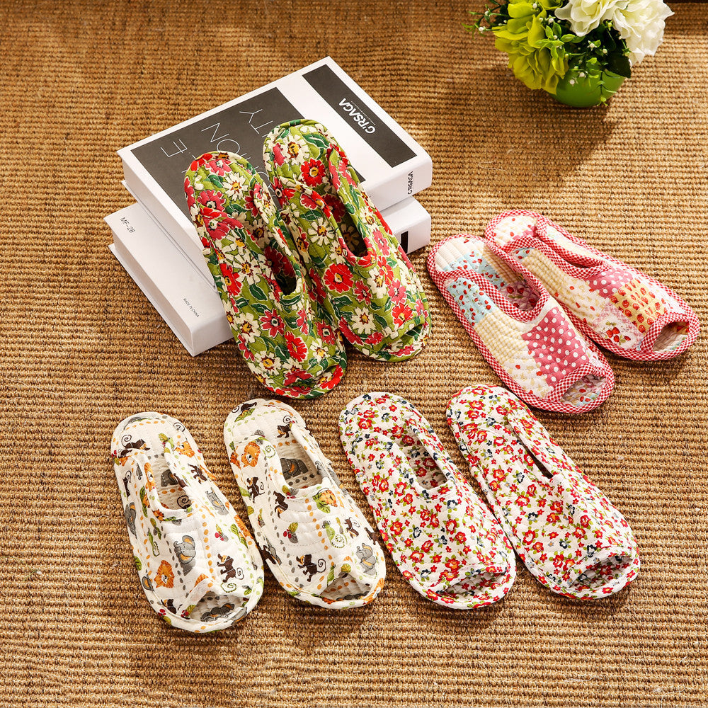 Women''s cotton quilted fabric soft bottom slippers