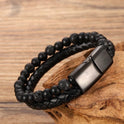 Genuine Leather Stainless Steel Magnetic Buckle Leather Bracelet Natural Tigereye