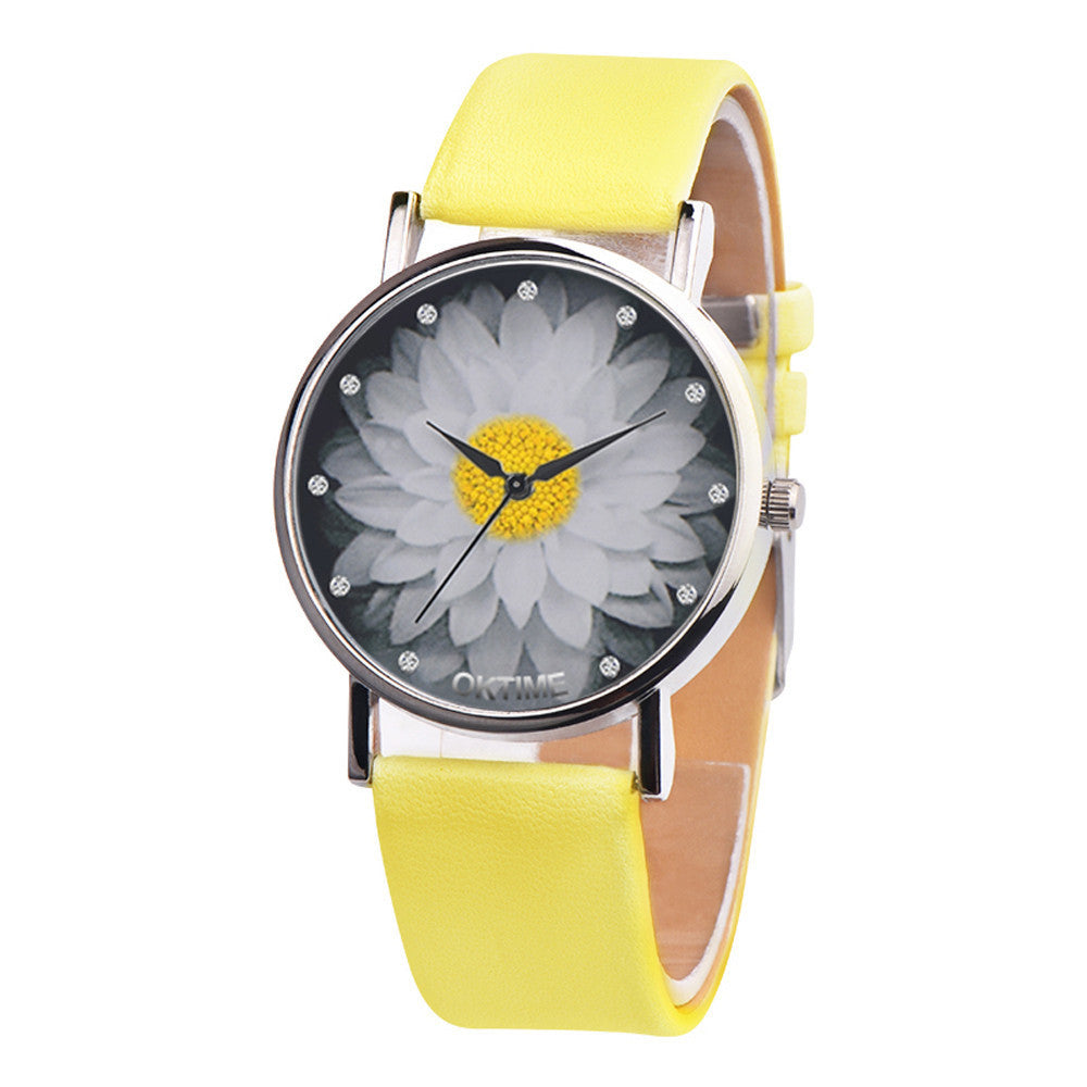 Water hibiscus lotus pattern leather female watch